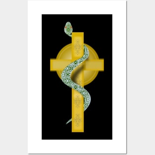Green- Alchemical Crucified Serpent on Cross Posters and Art